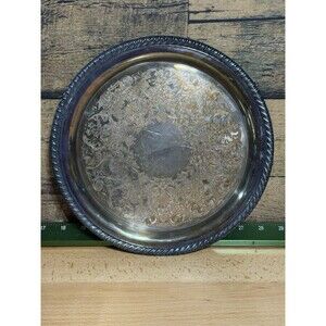 Vintage Wm Rogers Silverplate #870 Round Serving Tray 10” Patina